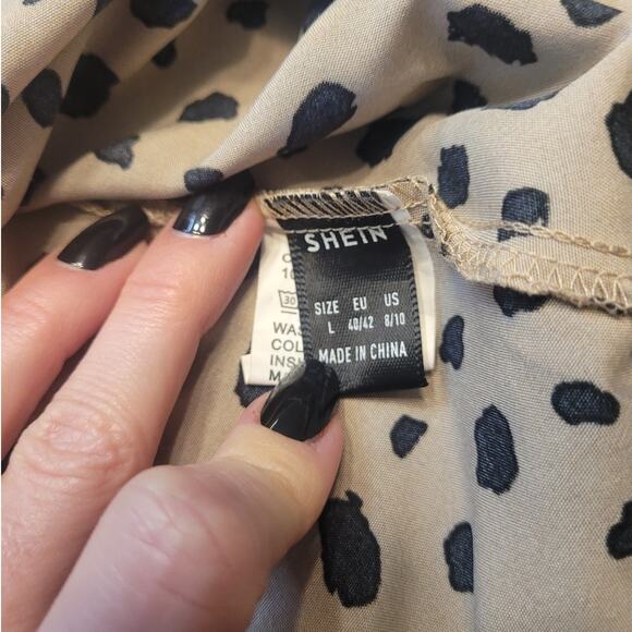 SHEIN Dalmatian Print Dress Women’s Large Shirred Waist Layered Hem • EUC - Picture 5 of 8